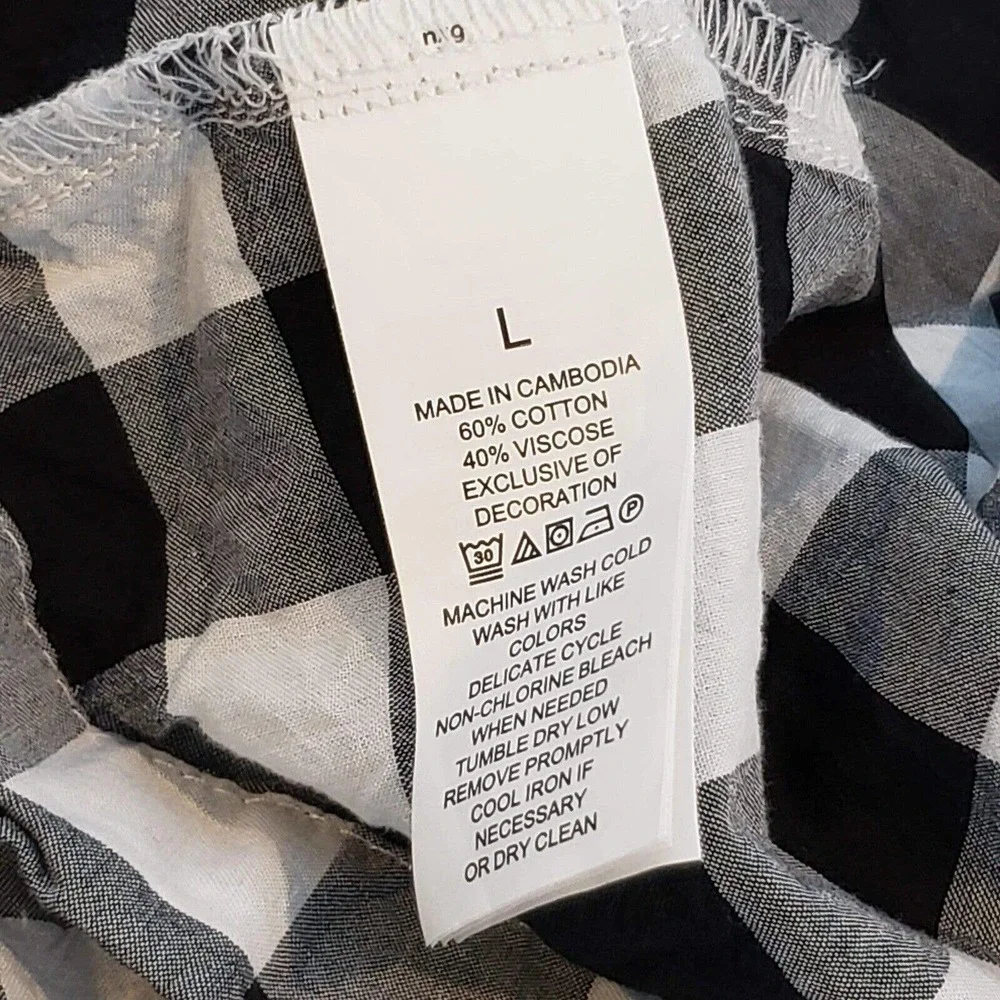 Kate Spade Womens Top Large Gingham Button Down Shirt Cotton Short Sleeve